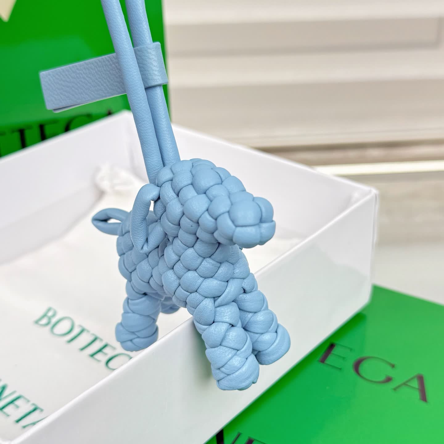 Bottega Veneta Blue Intrecciato Leather Keychain